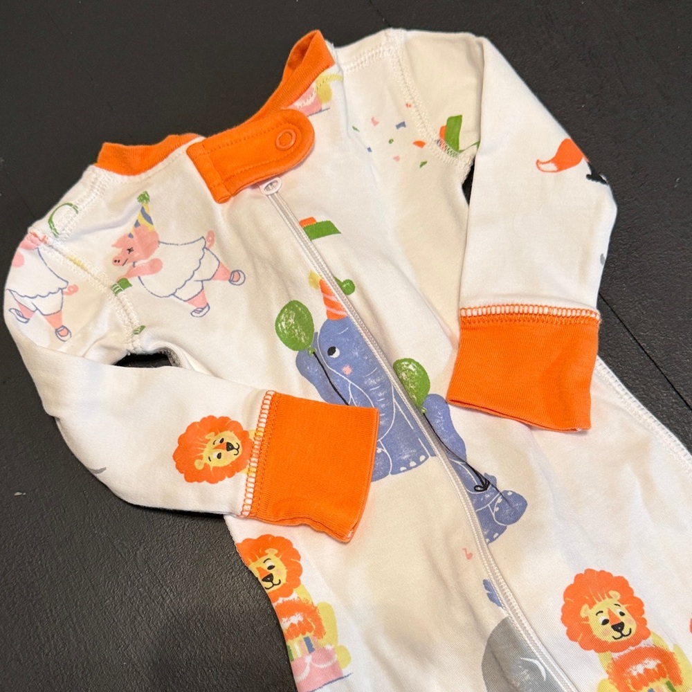 Beaufort Bonnet Bay White and Orange Birthday Animal One-Piece Zipper Pajamas